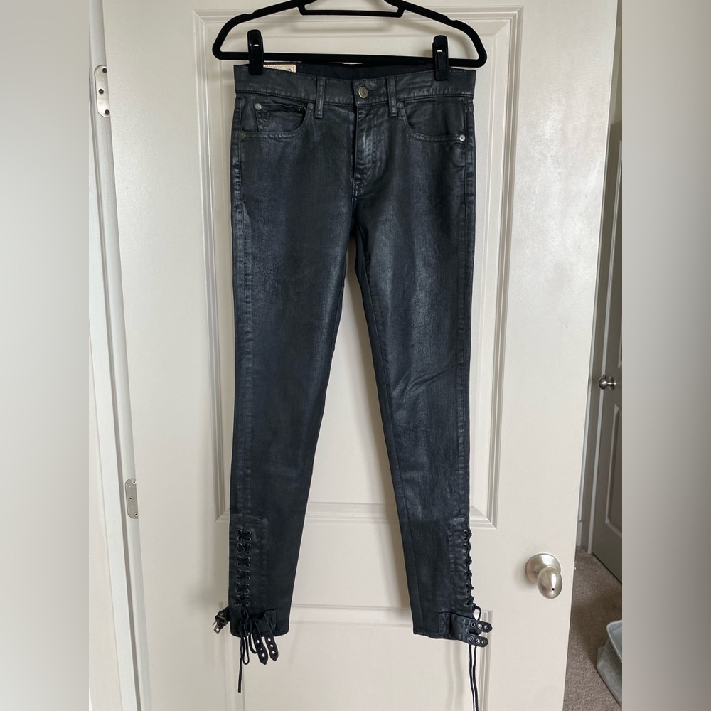 Polo Ralph Lauren shiny black denim with lace detail size 27